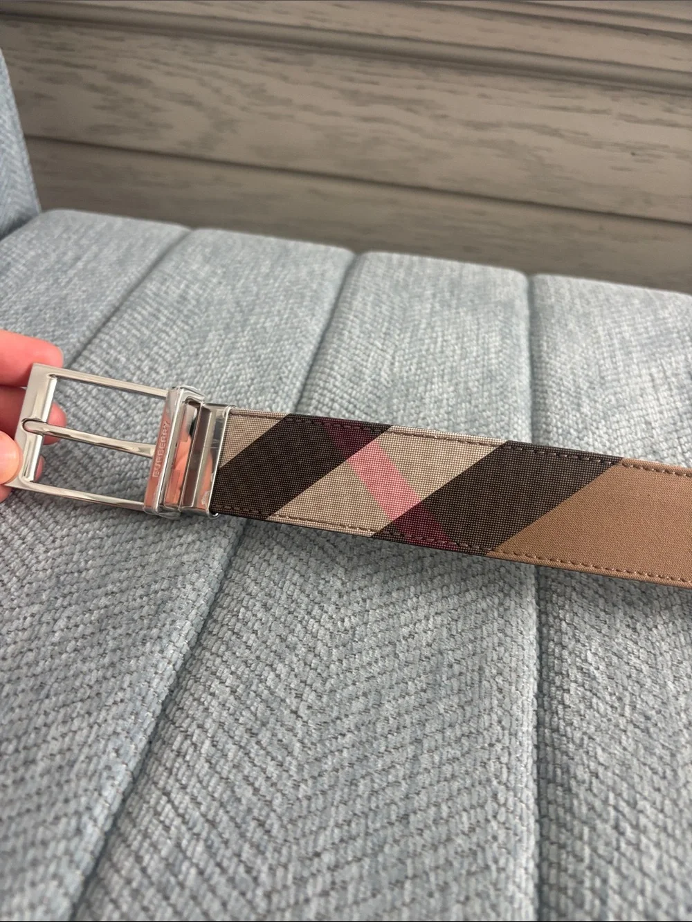 Burberry Men’s Check reversible Canvas Belt in Black and Brown Tones